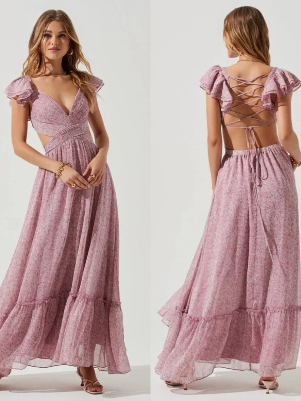ASTR the Label Primrose Floral Strappy Back Maxi Dress in fuchsia Size Small